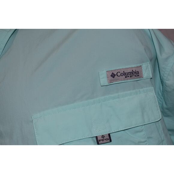 Columbia Men Size 5XB BIG PFG Performance Fishing Gear Shirt Vented Nylon Blue - Picture 4 of 8